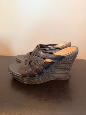 UGG Black Woven Espadrille Wedge Mules